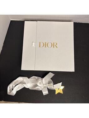 Dior White Magnetic Gift Box Set with Tissue Paper, Ribbon & Star Charm – Empty